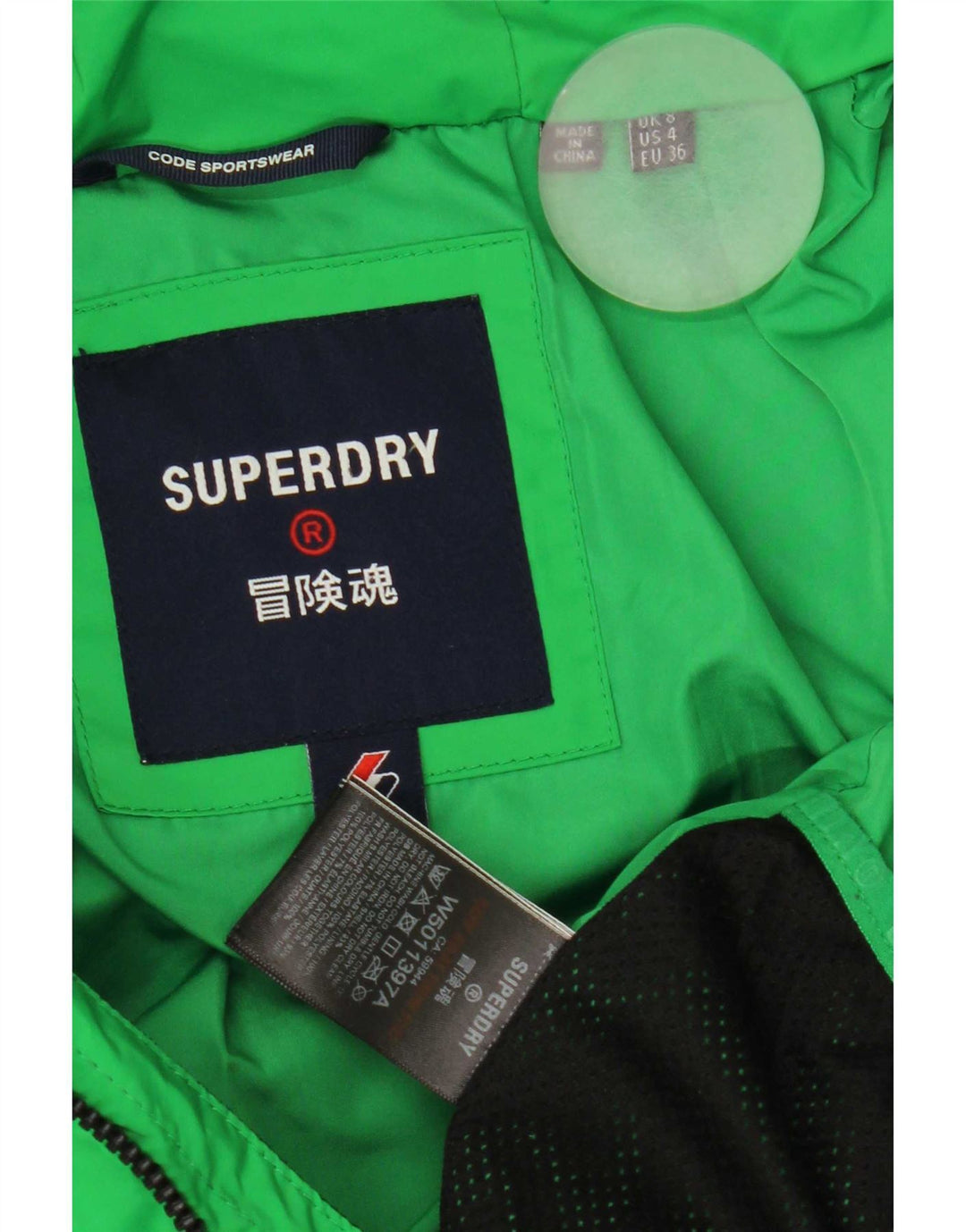 Superdry Womens Hooded Padded Jacket UK 8 Small Green Polyester