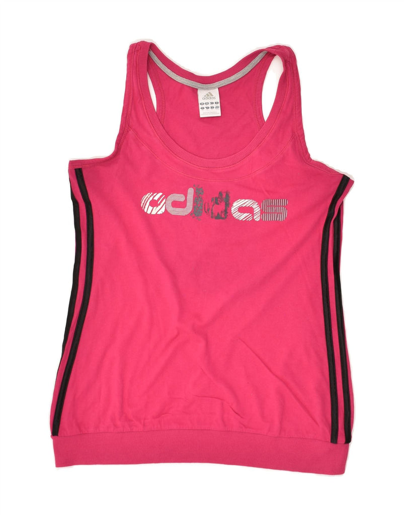 ADIDAS Womens Graphic Vest Top UK 14 Medium Pink Cotton | Vintage Adidas | Thrift | Second-Hand Adidas | Used Clothing | Messina Hembry 