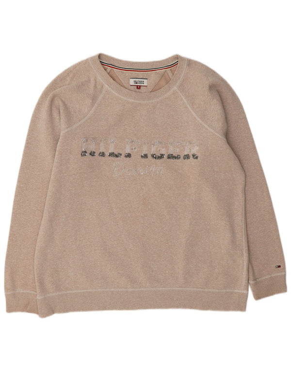 Tommy Hilfiger Womens Graphic Sweatshirt Jumper UK 10 Small Beige Flecked