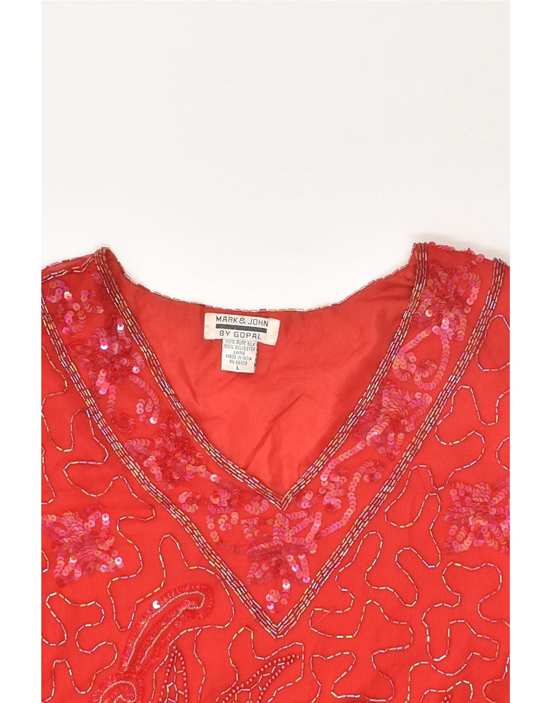 VINTAGE Womens Blouse Top UK 16 Large Red Silk | Vintage Vintage | Thrift | Second-Hand Vintage | Used Clothing | Messina Hembry 