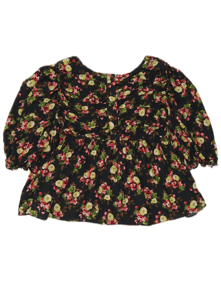 Zara Womens Crop Blouse Top UK 12 Medium Black Floral