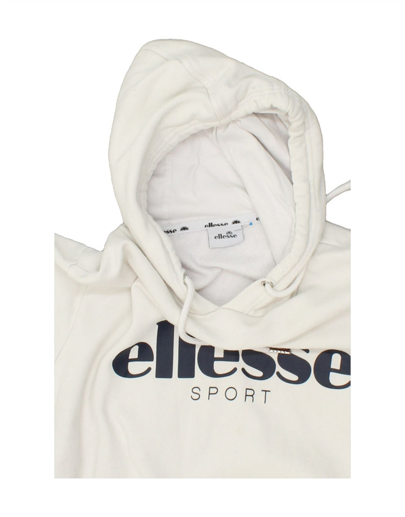 ELLESSE Mens Graphic Hoodie Jumper Medium White Cotton | Vintage Ellesse | Thrift | Second-Hand Ellesse | Used Clothing | Messina Hembry 