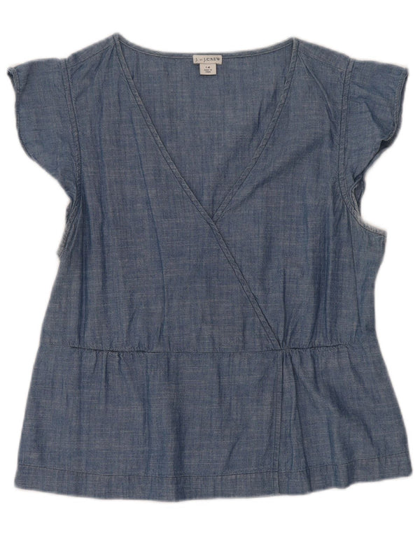 J. CREW Womens Blouse Top UK 14 Large Blue Cotton