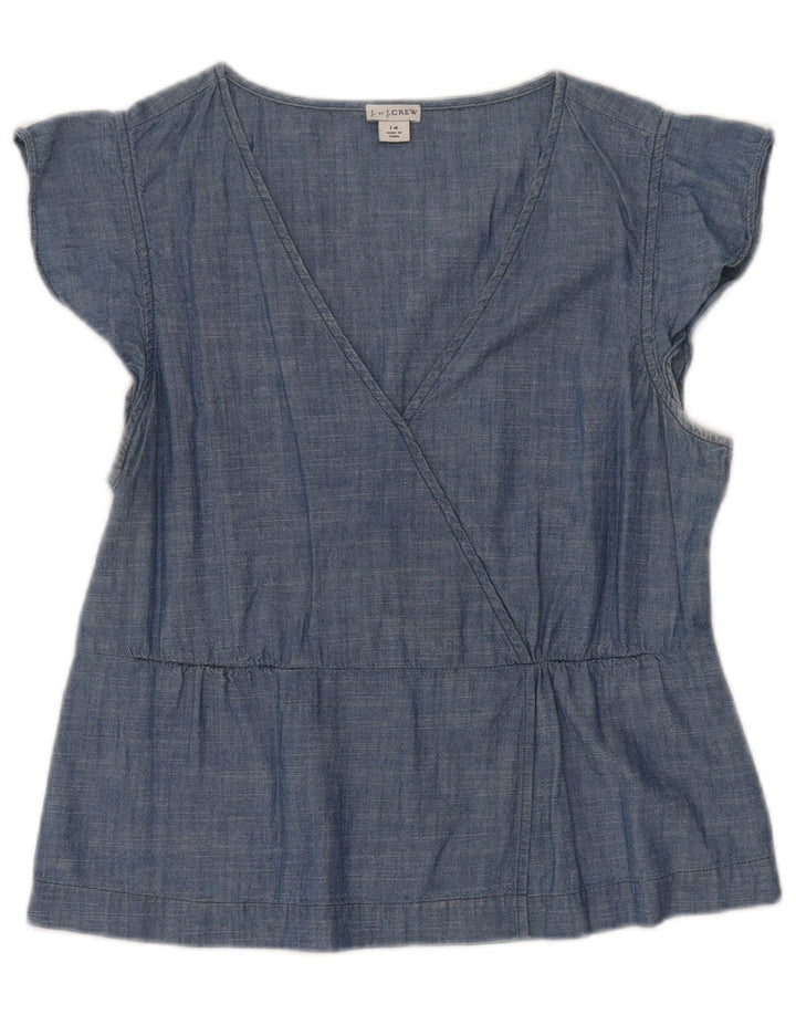 J. CREW Womens Blouse Top UK 14 Large Blue Cotton