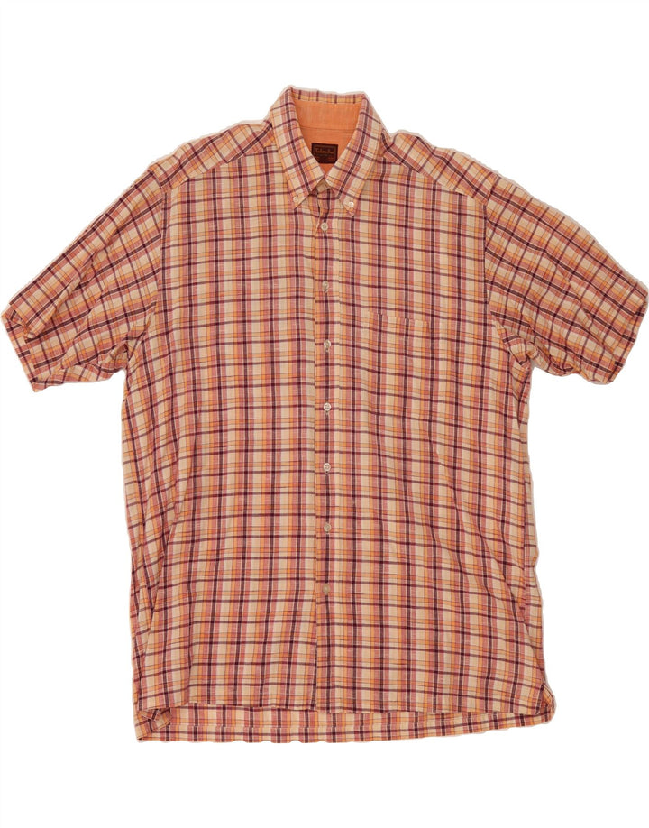 TAILOR & SON Mens Short Sleeve Shirt Size 43/44 XL Orange Check Cotton Vintage Tailor & Son and Second-Hand Tailor & Son from Messina Hembry 
