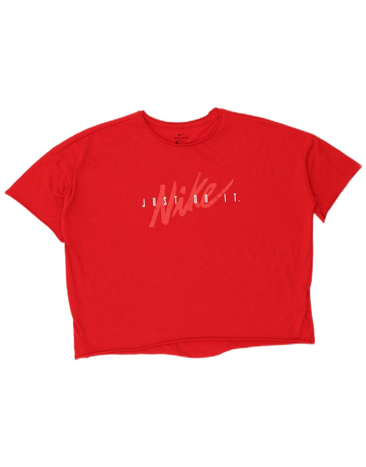 Nike Womens Dri Fit Crop Oversized Graphic T-Shirt Top UK 14 Medium Red