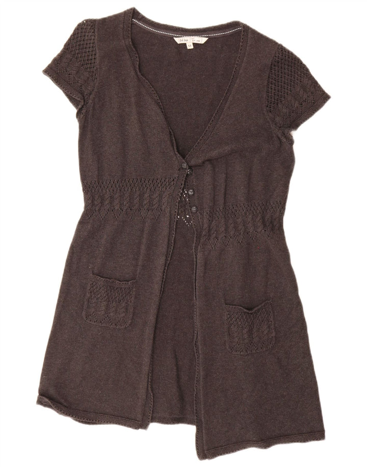 Fat Face Womens Longline Short Sleeve Cardigan Sweater UK 12 Medium Grey
