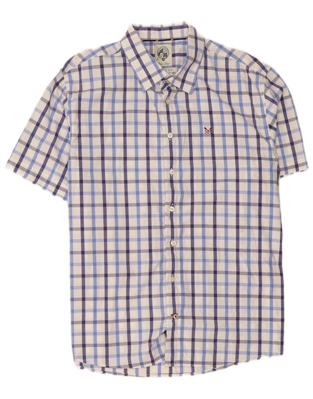 Crew Mens Short Sleeve Classic Fit Shirt XL White Check Cotton