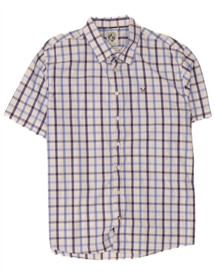 Crew Mens Short Sleeve Classic Fit Shirt XL White Check Cotton