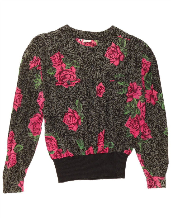 FERRETTI Womens Long Sleeve Blouse Top IT 48 XL Black Floral Silk