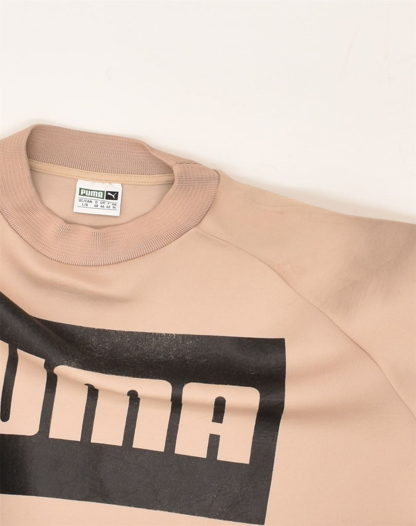 PUMA Womens Oversized Graphic Sweatshirt Jumper UK 14 Large  Beige | Vintage Puma | Thrift | Second-Hand Puma | Used Clothing | Messina Hembry 