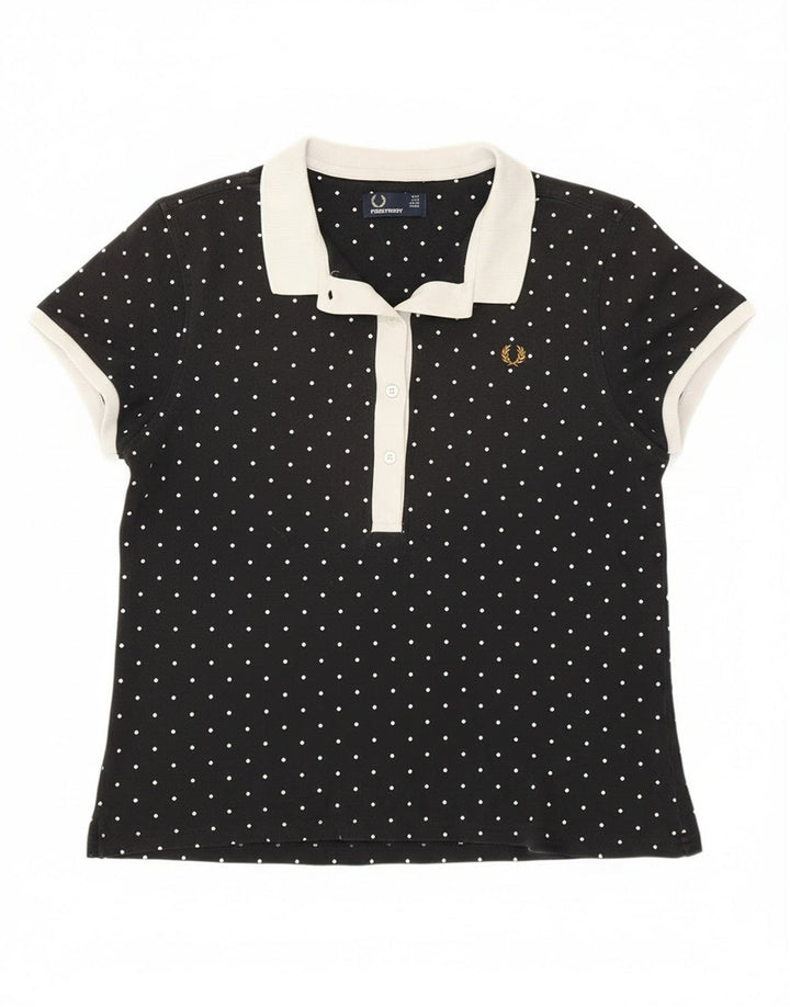 Fred Perry Womens Polo Shirt UK 14 Large Black Spotted Cotton