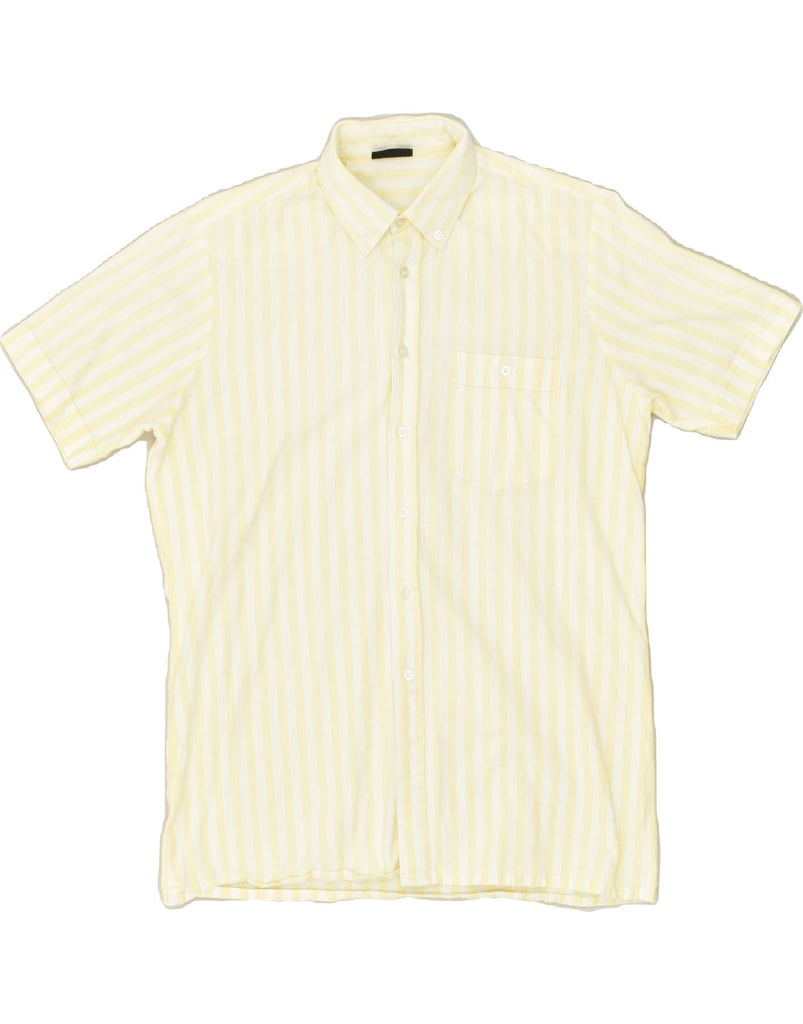 VINTAGE Mens Short Sleeve Shirt Medium Yellow Pinstripe Cotton | Vintage Vintage | Thrift | Second-Hand Vintage | Used Clothing | Messina Hembry 