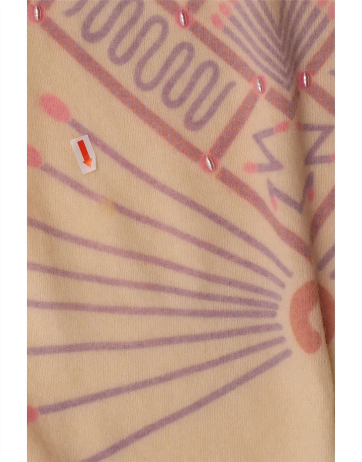 VINTAGE Womens Crew Neck Jumper Sweater UK 16 Large Off White Geometric