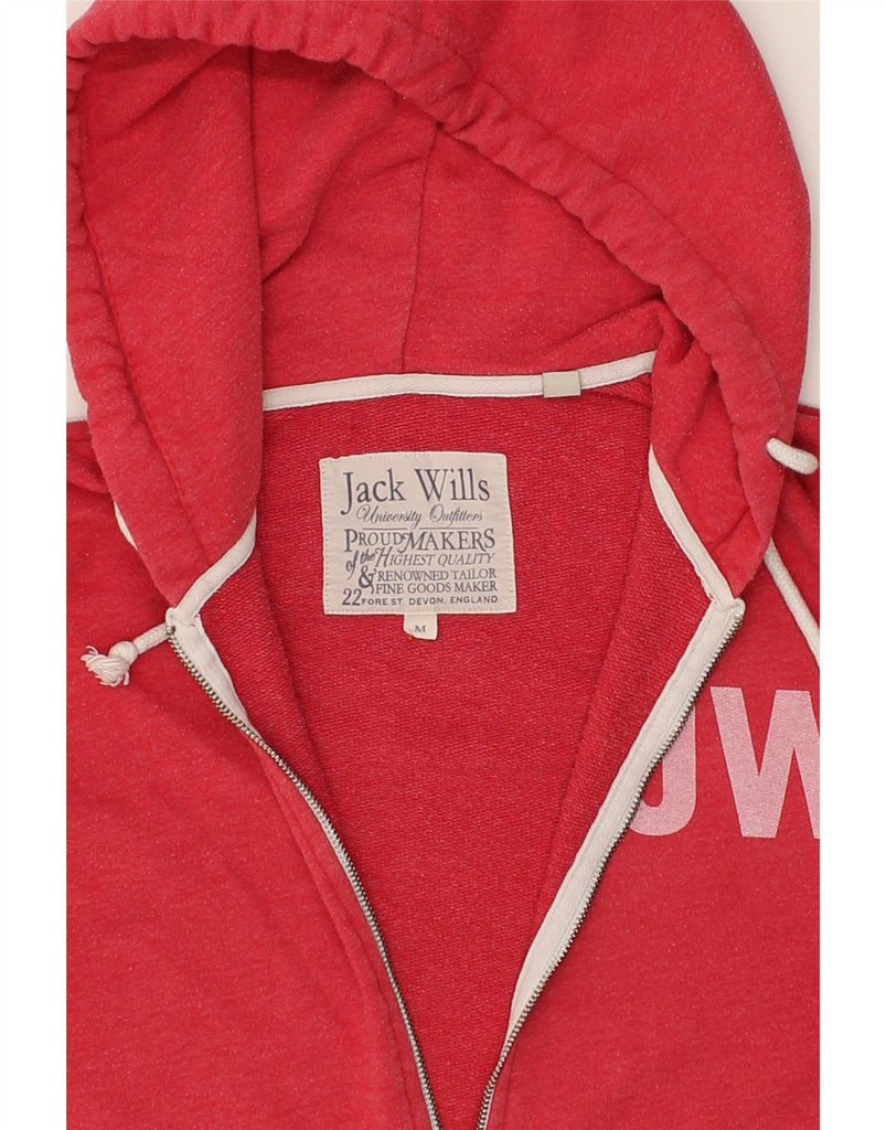 JACK WILLS Mens Graphic Zip Hoodie Sweater Medium Red Cotton | Vintage Jack Wills | Thrift | Second-Hand Jack Wills | Used Clothing | Messina Hembry 