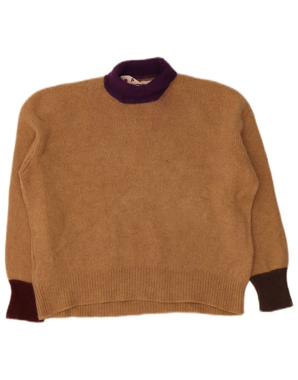 Marni Womens Crop Roll Neck Jumper Sweater IT 40 Small Brown Colourblock