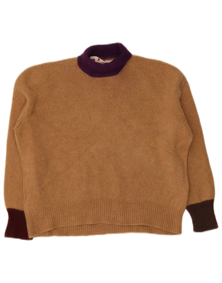Marni Womens Crop Roll Neck Jumper Sweater IT 40 Small Brown Colourblock