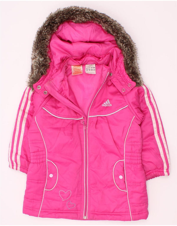 Adidas Girls Hooded Padded Coat 2-3 Years Pink Polyester Heart