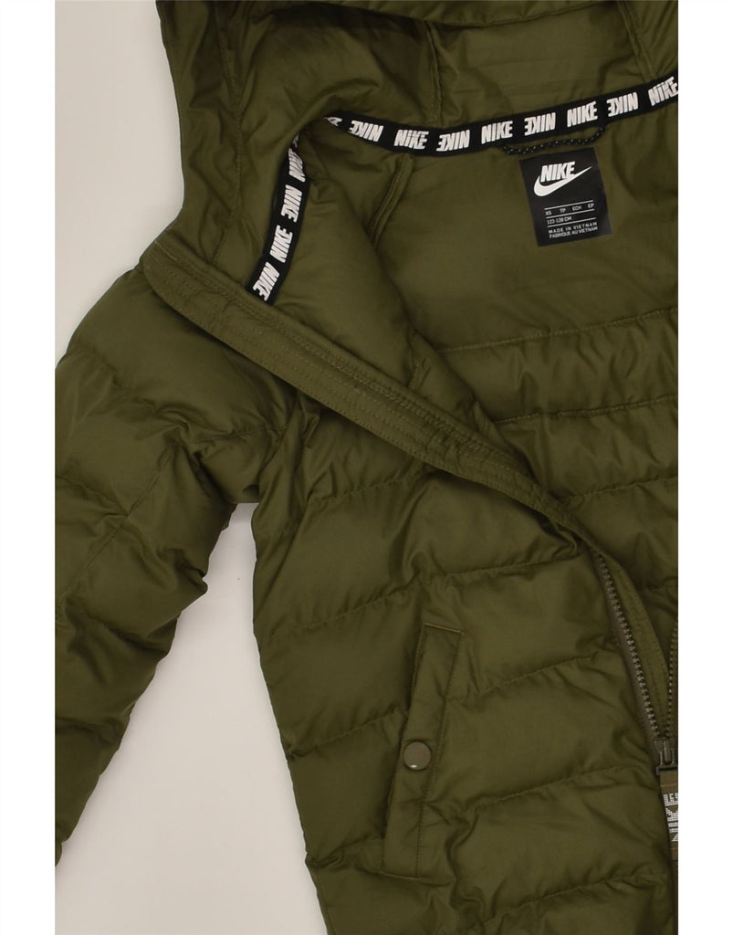 NIKE Boys Hooded Padded Jacket 7-8 Years XS  Khaki Polyester | Vintage Nike | Thrift | Second-Hand Nike | Used Clothing | Messina Hembry 