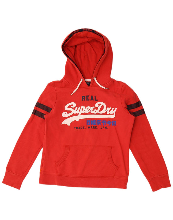Superdry Womens Graphic Hoodie Jumper UK 12 Medium Red Cotton