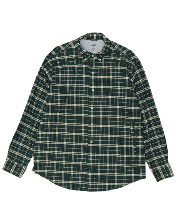Izod Mens Stretch Shirt XL Green Check Cotton