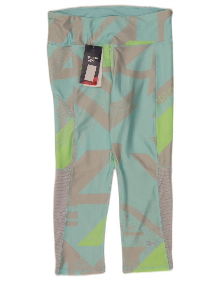 Reebok Womens Capri Leggings UK 12/14 Medium Turquoise Geometric Polyester