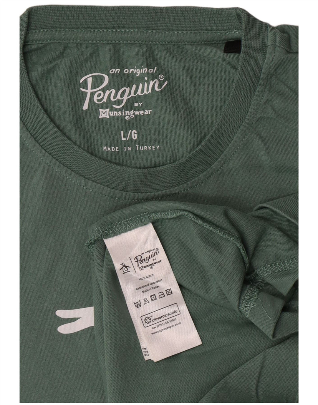 Penguin Mens Graphic T-Shirt Top Large Green Cotton