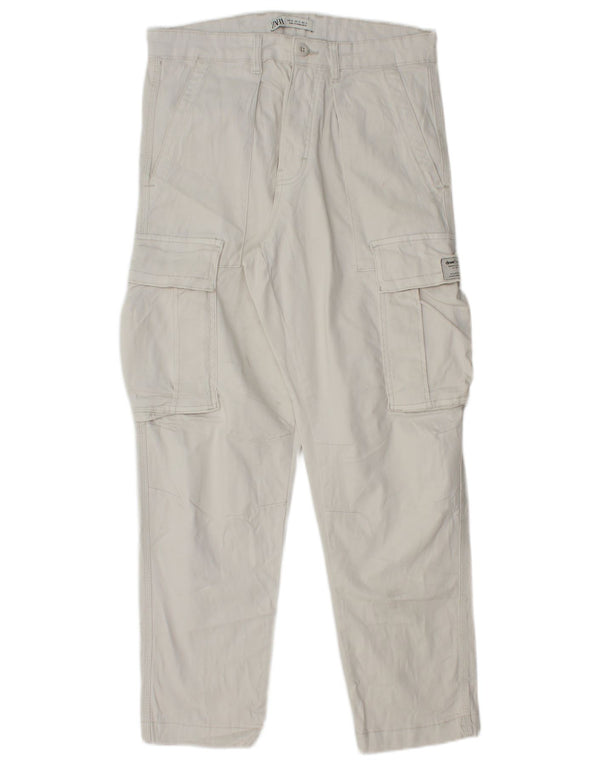 Zara Mens Straight Cargo Trousers EU 40 Medium W31 L28 White Cotton