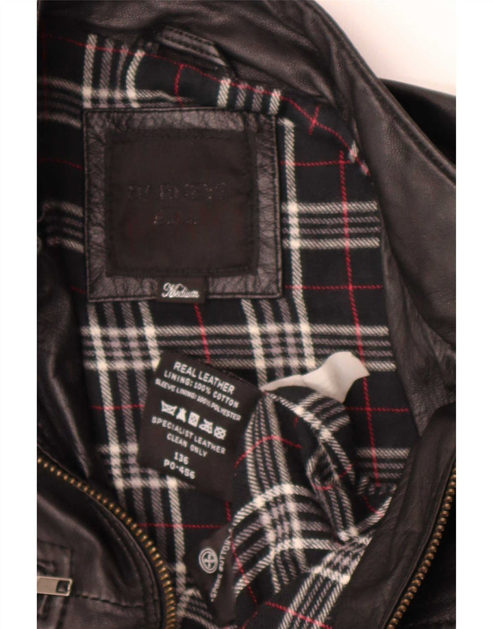 BARNEYS Mens Military Leather Jacket UK 38 Medium Black