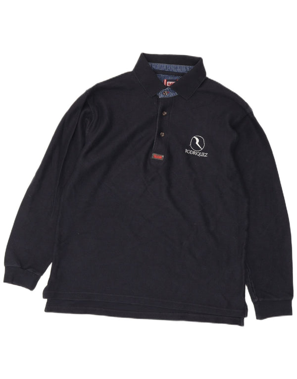 Slam Mens Long Sleeve Polo Shirt Large Navy Blue Cotton
