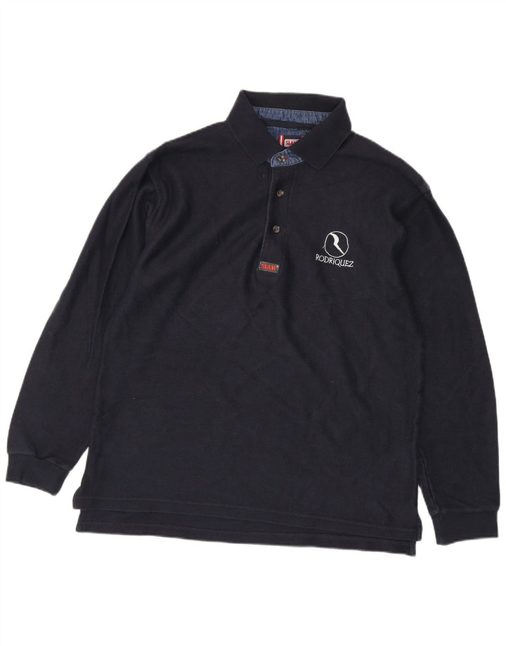 Slam Mens Long Sleeve Polo Shirt Large Navy Blue Cotton