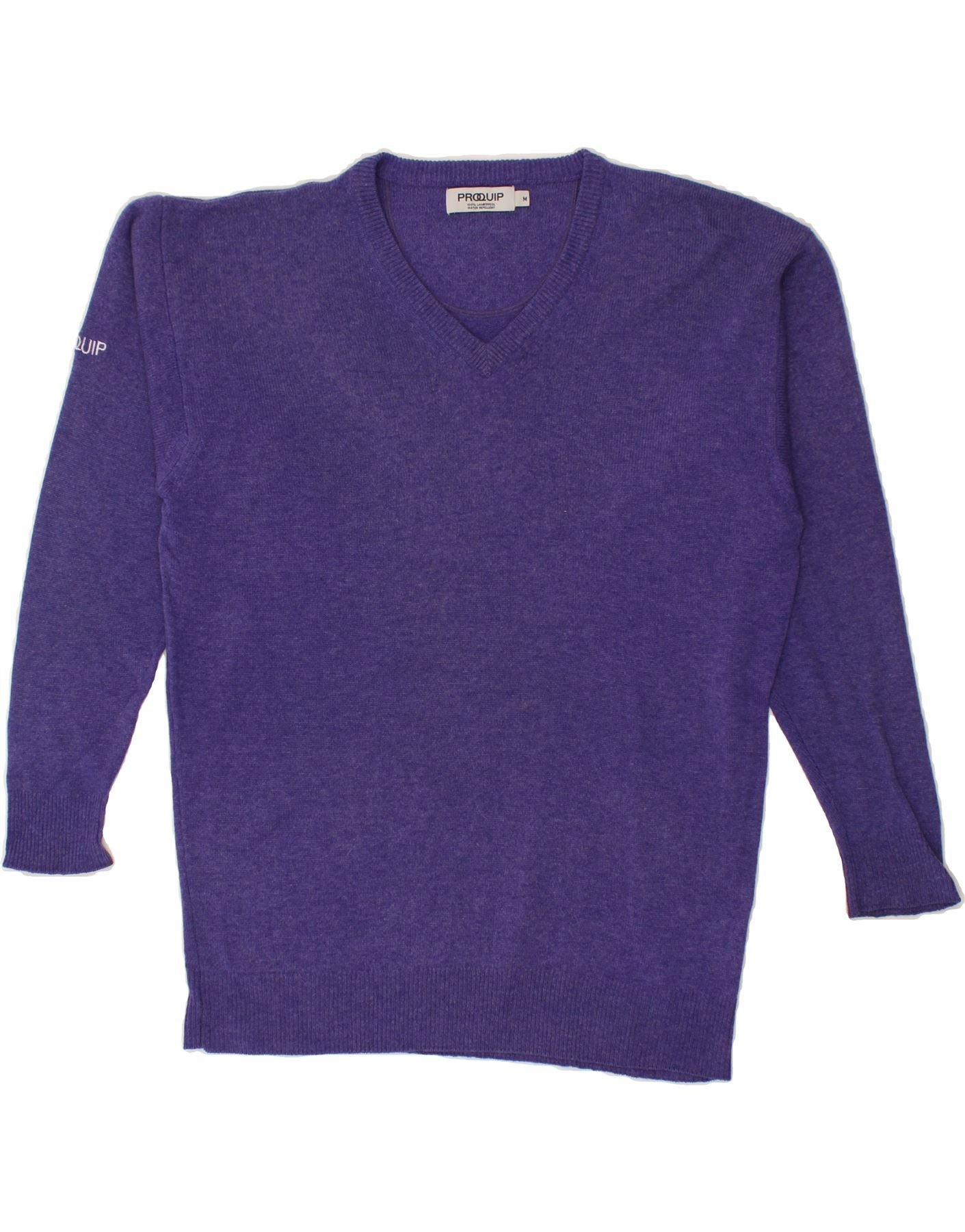 PROQUIP Mens V Neck Jumper Sweater Medium Purple Lambswool Vintage Second Hand Clothing Online Messina Hembry