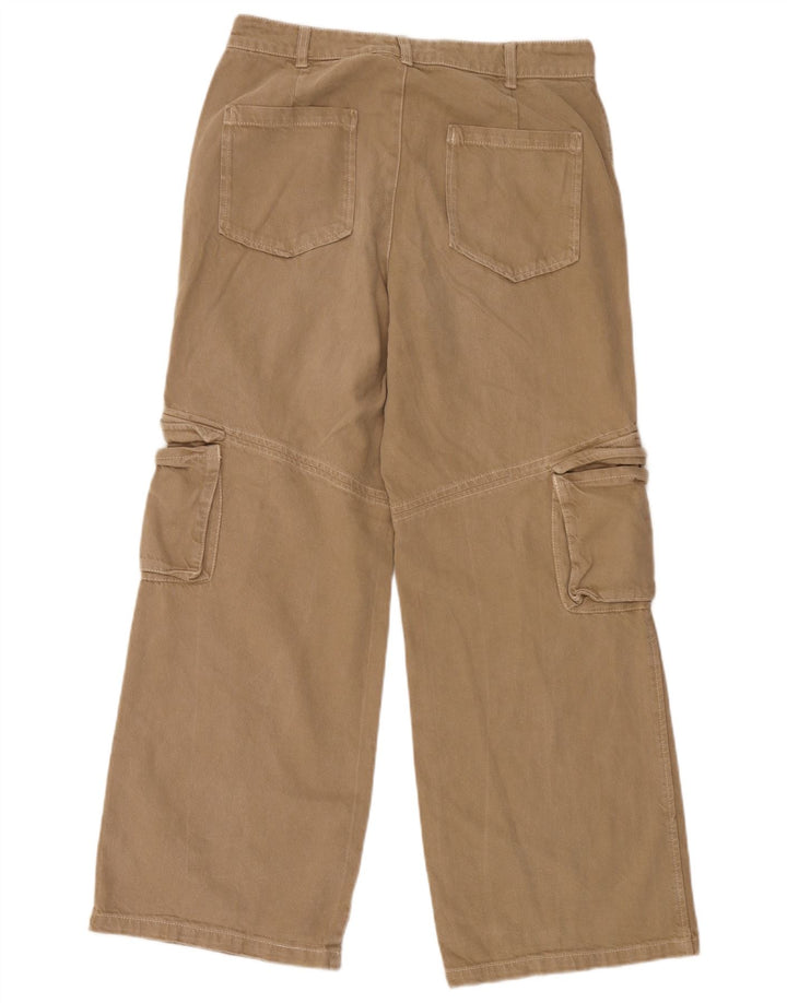 Zara Womens Wide Leg Cargo Trousers Medium W28 L30 Beige Cotton