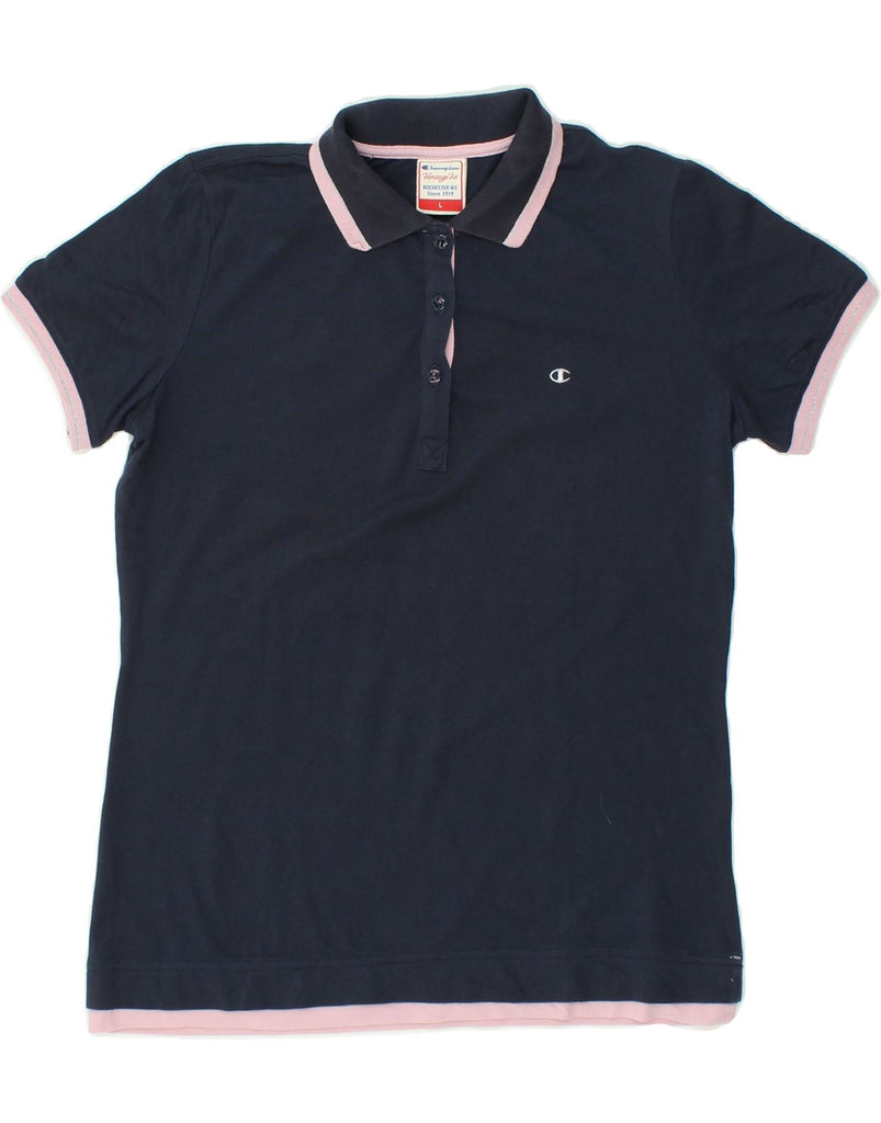 CHAMPION Womens Heritage Fit Polo Shirt UK 16 Large Navy Blue Vintage Champion and Second-Hand Champion from Messina Hembry 