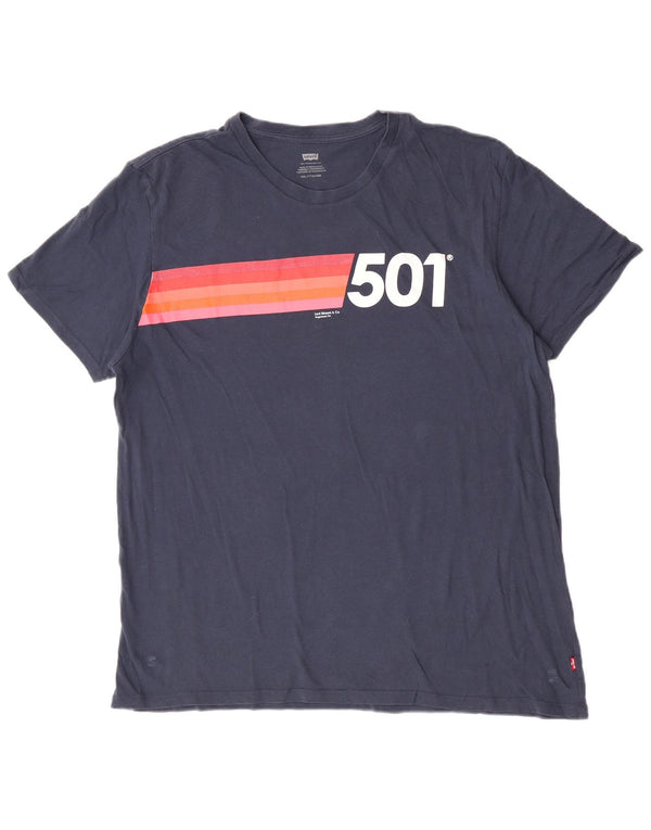 Levi's Mens 501 Graphic T-Shirt Top 2XL Navy Blue Colourblock