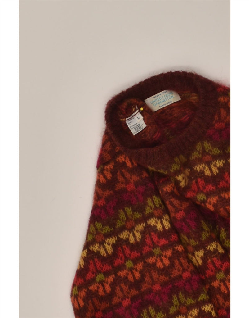 BENETTON Mens Crew Neck Jumper Sweater Large Burgundy Fair Isle Mohair | Vintage Benetton | Thrift | Second-Hand Benetton | Used Clothing | Messina Hembry 