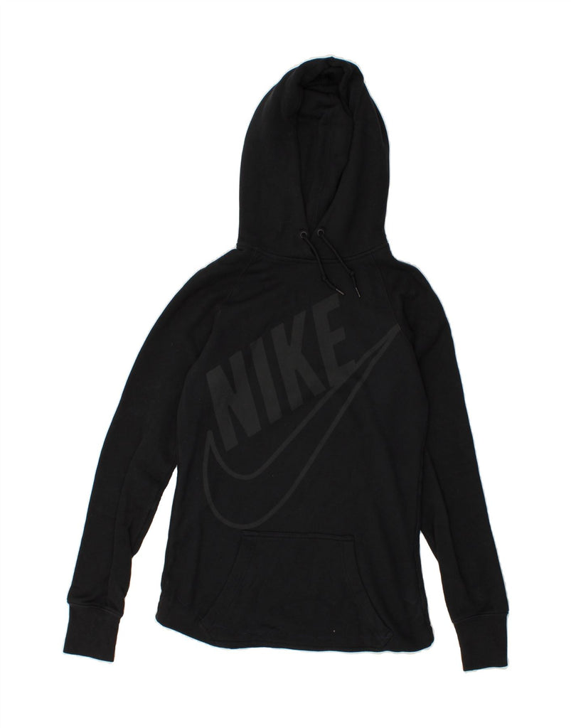 NIKE Womens Graphic Hoodie Jumper UK 10 Small Black Cotton | Vintage Nike | Thrift | Second-Hand Nike | Used Clothing | Messina Hembry 