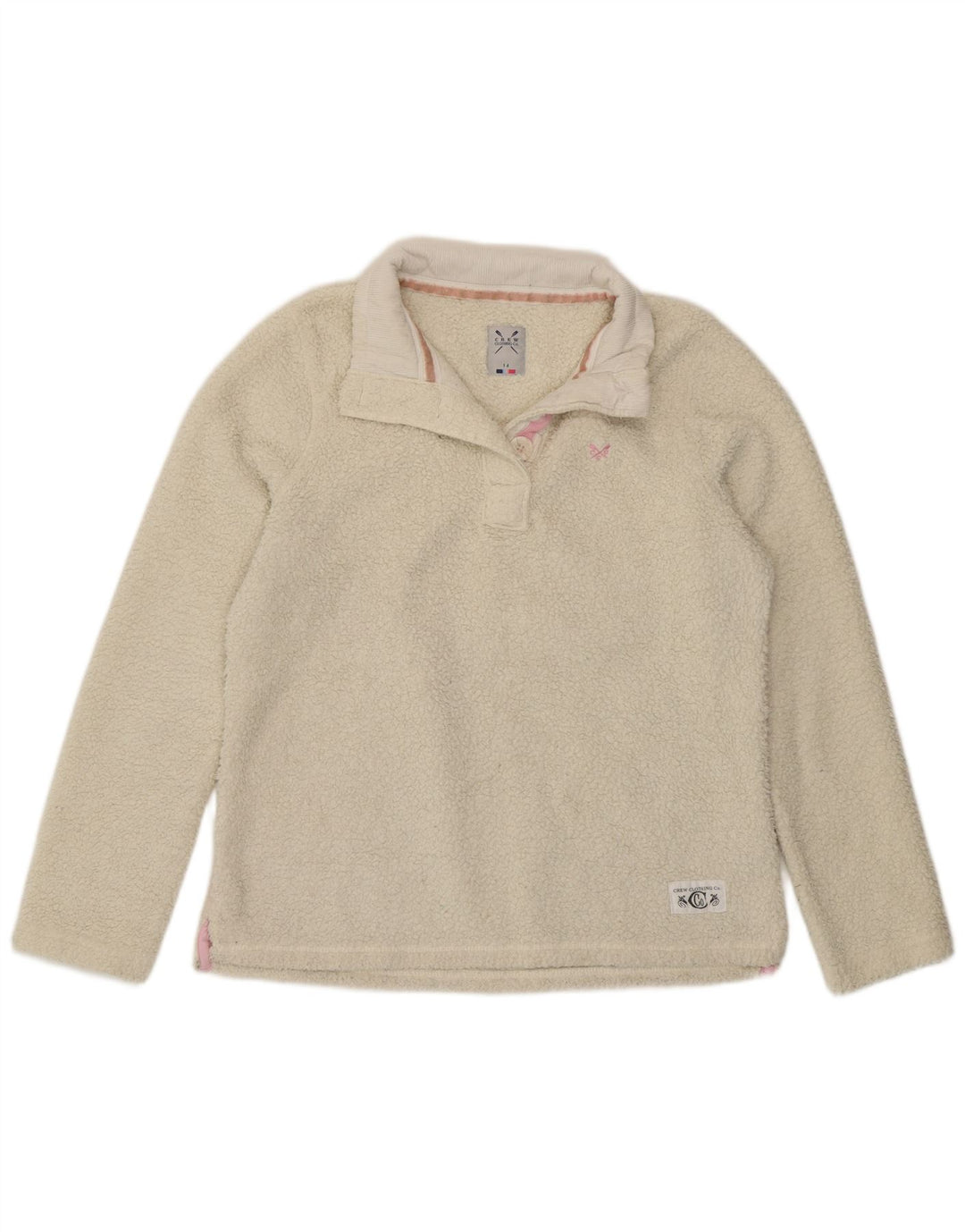 Crew Clothing Womens Button Neck Fleece Jumper UK 14 Large  White Polyester