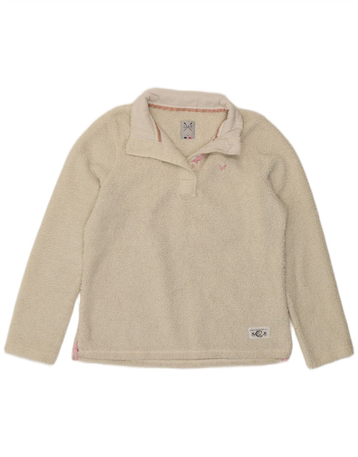 Crew Clothing Womens Button Neck Fleece Jumper UK 14 Large  White Polyester