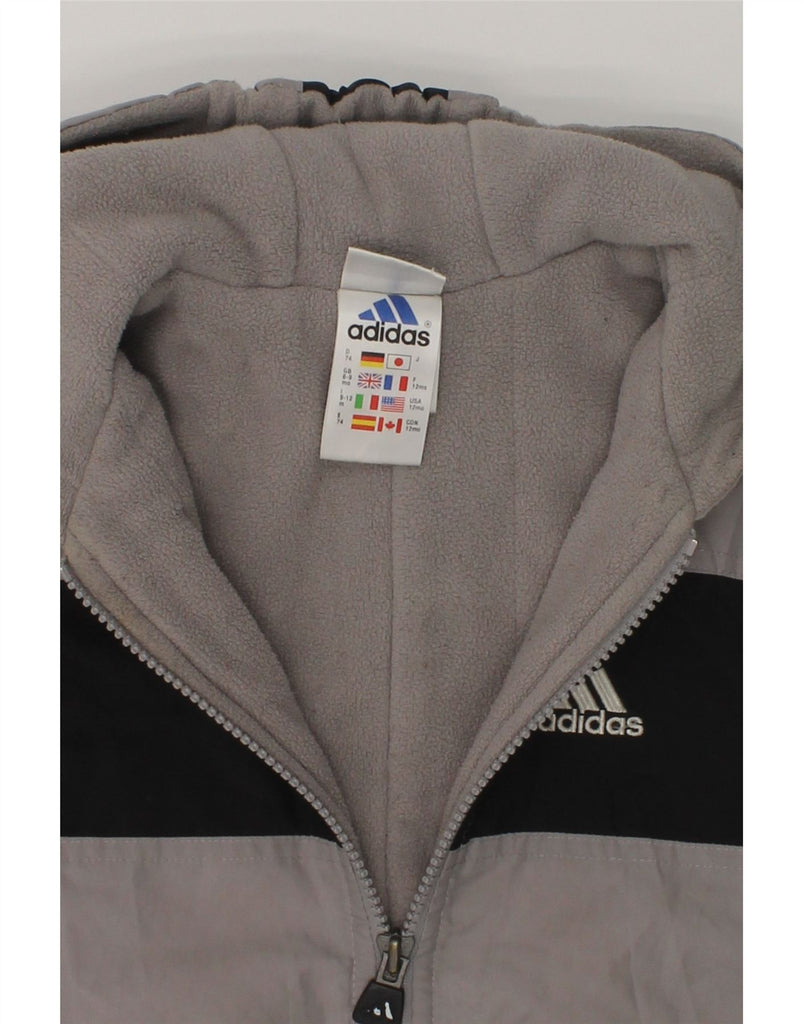ADIDAS Baby Boys Hooded Jumpsuit 6-9 Months Grey Colourblock Polyester | Vintage Adidas | Thrift | Second-Hand Adidas | Used Clothing | Messina Hembry 