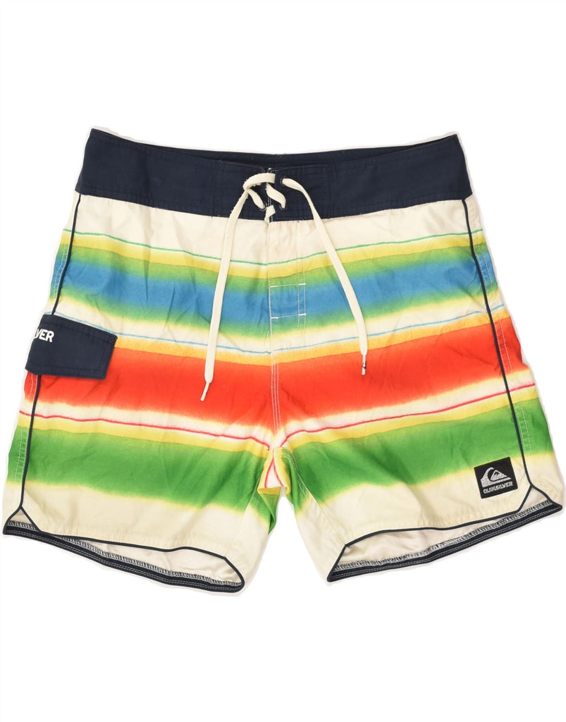 QUIKSILVER Mens Swimming Shorts Medium Multicoloured Striped Polyester | Vintage Quiksilver | Thrift | Second-Hand Quiksilver | Used Clothing | Messina Hembry 