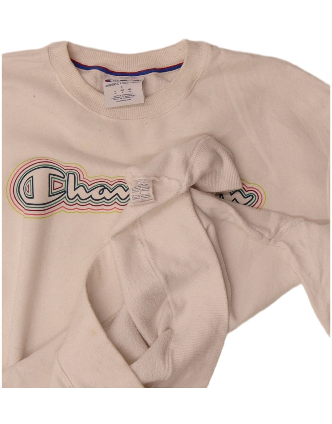 CHAMPION Mens Graphic Sweatshirt Jumper Large White Cotton