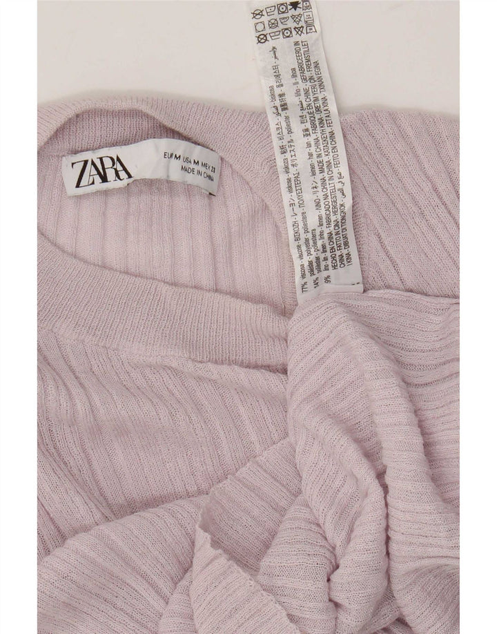 Zara Womens Crop Top Long Sleeve UK 12 Medium Pink Viscose