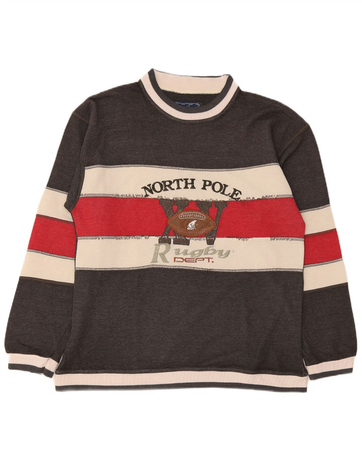 North Pole Mens Graphic Sweatshirt Jumper Medium Grey Colourblock