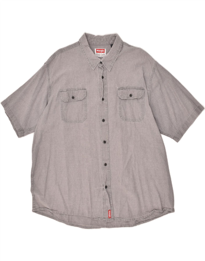 WRANGLER Mens Tall Short Sleeve Shirt 2XL Grey Cotton | Vintage Wrangler | Thrift | Second-Hand Wrangler | Used Clothing | Messina Hembry 