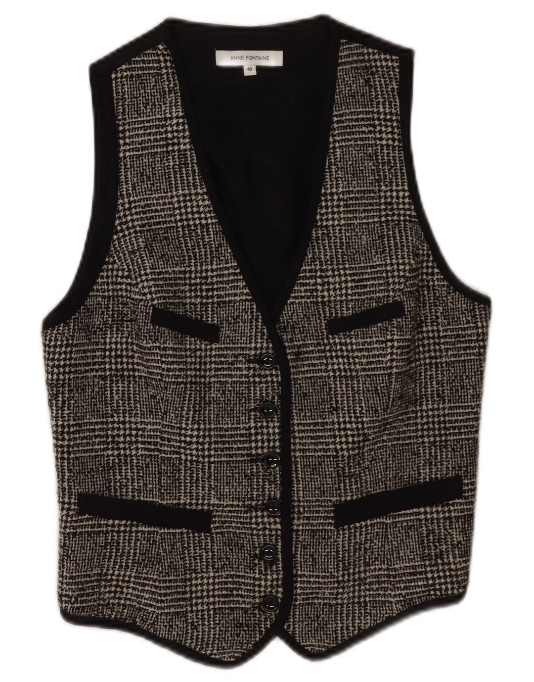 Anne Fontaine Womens Waistcoat EU 40 Medium Grey Houndstooth Wool