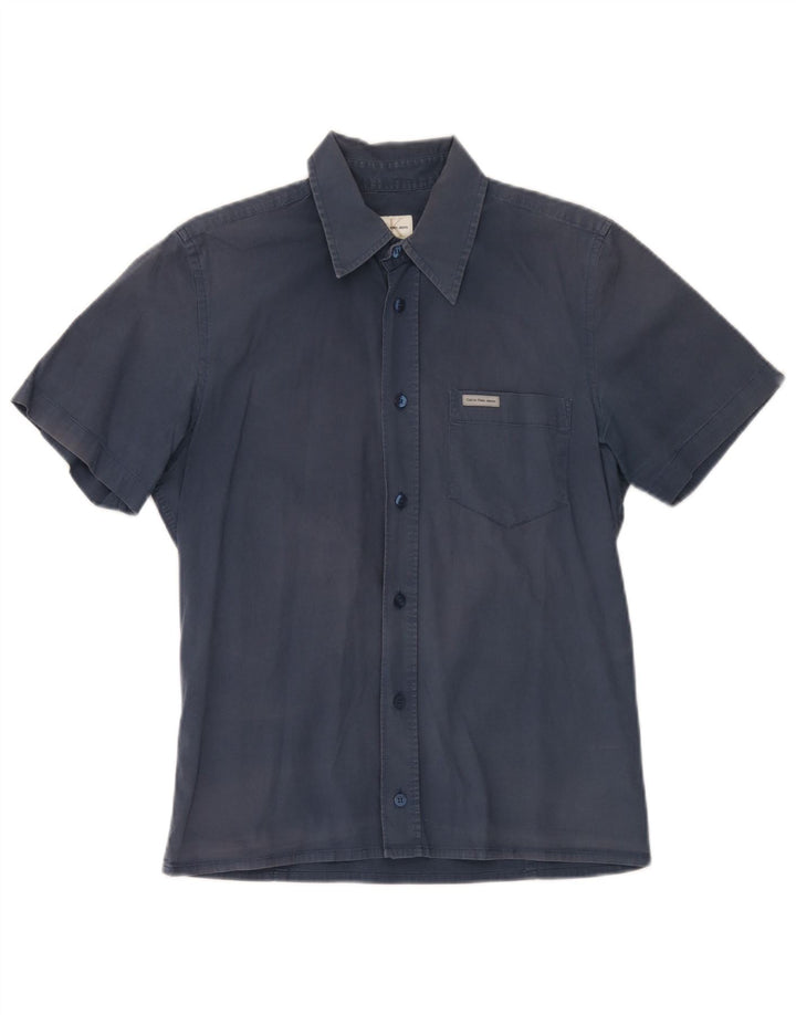 Calvin Klein Jeans Mens Short Sleeve Shirt Medium Navy Blue Cotton