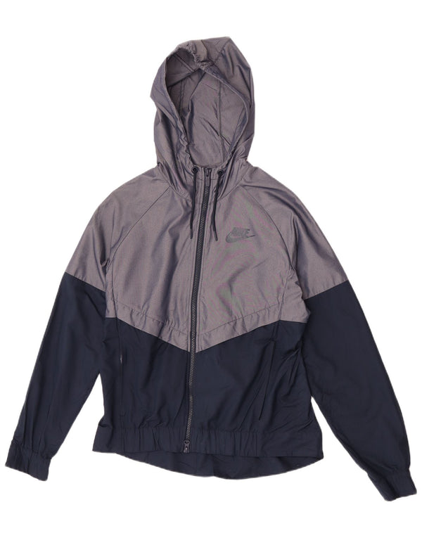 Nike Womens Hooded Oversized Rain Jacket UK 10 Small Grey Colourblock Nylon
