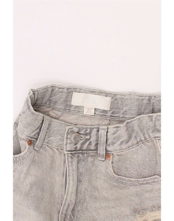 Zara Girls Distressed Denim Shorts 11-12 Years W24 Grey