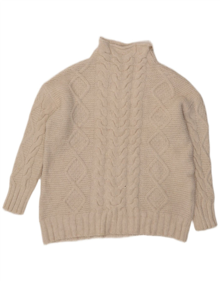 Zara Womens Oversized Turtle Neck Jumper Sweater UK 14 Medium White Acrylic